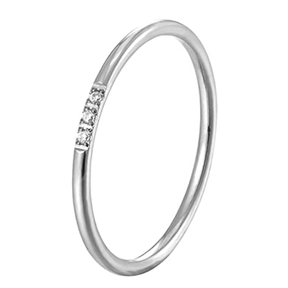 Women's Stainless Steel 1MM Thin Plain Midi Stacking Ring Band Comfort Fit, Size 3 to 10 - color: Dome - Silver (with 3 cz)
