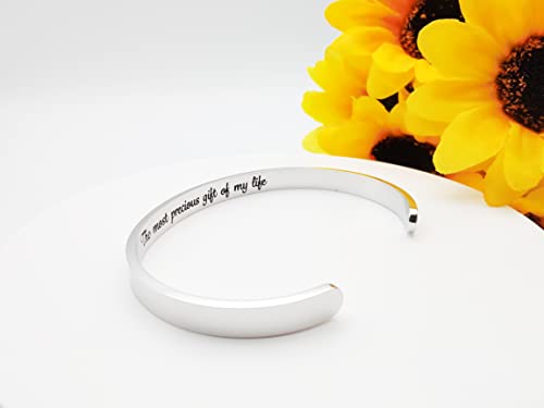 Dczosily Inspirational Bracelets for Women Stainless Steel Cuff Bracelet Engraved Jewelry Motivational Bangles Personalized Gifts for Best Friend/Mom - style: Daughter-The most precious gift of my life(Daughter)