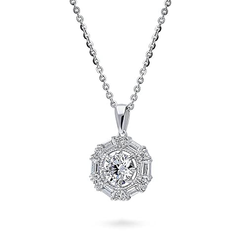 BERRICLE Sterling Silver CZ Pendant Necklace for Women, Cubic Zirconia - Cushion, Pear, Princess, Round Cut - Art Deco Halo Designs - style: Brilliance Halo