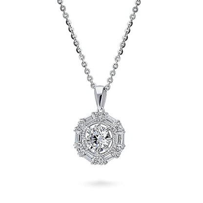 BERRICLE Sterling Silver CZ Pendant Necklace for Women, Cubic Zirconia - Cushion, Pear, Princess, Round Cut - Art Deco Halo Designs - style: Brilliance Halo