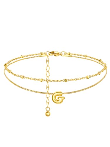 ChainsProMax Initial Ankle Bracelets for Women, Waterproof Anklets Bracelet Adjustable Summer Beach Women Foot Jewelry, Stainless Steel/Gold Plated-Send Gift Box/Letter A-Z - color: Gold Plated-G