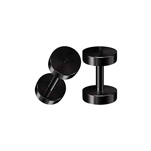 Pair of 316L Surgical Steel Black Anodized Screw-fit Piercing Jewelry Ear Stretching Lobe Plugs flesh Tunnel Earring - style: A02 2Pcs 14g (1.6mm)