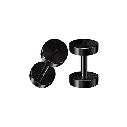 Pair of 316L Surgical Steel Black Anodized Screw-fit Piercing Jewelry Ear Stretching Lobe Plugs flesh Tunnel Earring - style: A02 2Pcs 14g (1.6mm)