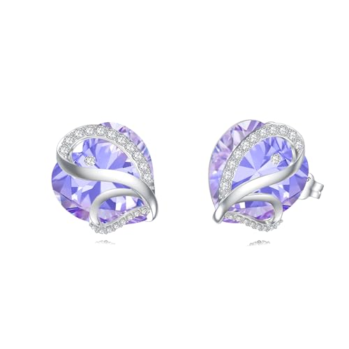 Butterfly Heart Birthstone Crystal Stud Earrings for Women S925 Sterling Silver Heart Birthstone Studs Birthday Gifts for Wife Mother Daughter Girlfriend Mom - color: 06-June