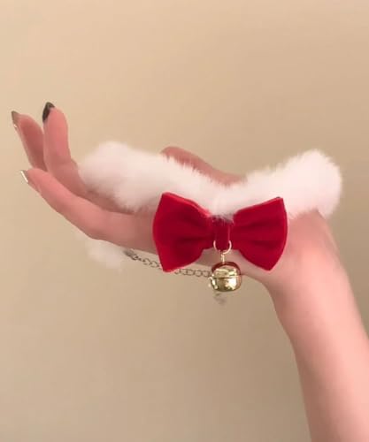 CJIAYUJEW Red Bow Velvet Choker Necklace Sexy Faux Fur Collar Bowtie Long Wrap Rope Neck Chain with Gold Pendant Bell Party Neck Accessories for Women - color: A