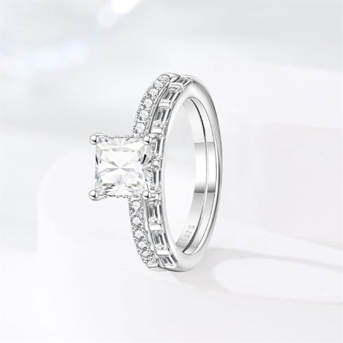 KUNSIR 925 Sterling Silver Rings Classic Cubic Zirconia Eternity Promise Statement Anniversary Wedding Bands Engagement Rings for Women Infinity Forever Love Ring Size 7-9 - style: Princess Square Ring