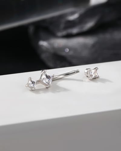 16G Rook Earrings Square Zirconium Eyebrow Rook Piercing Jewelry Stainless Steel Vertical Lip Jewelry Belly Button Ring - color: WG-8MM