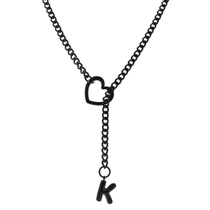 sroyte Black Heart Slip Chain Initial Necklaces for Women,Stainless Steel O-Ring Adjustable Lariat Heart Y-Necklace,Punk Gothic Cuban Collar Choker Necklace for women - color: Black K