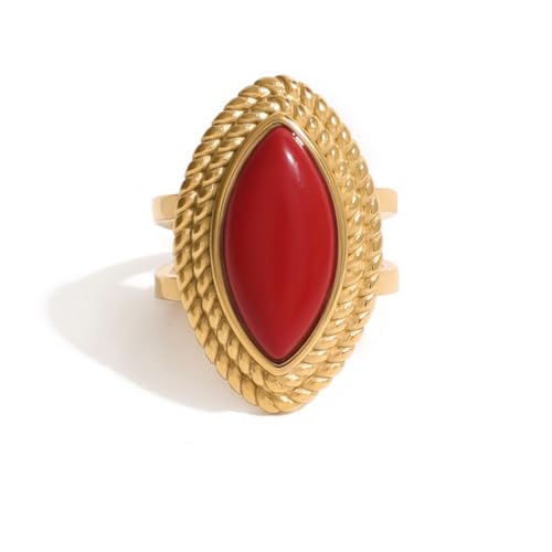 Natural Stone Chunky Rings,Black Obsidian,Red Agate, Carnelian 18k Gold Plated Stainless Steel Stackable Party Rings for Women - style: Red Agate