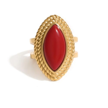 Natural Stone Chunky Rings,Black Obsidian,Red Agate, Carnelian 18k Gold Plated Stainless Steel Stackable Party Rings for Women - style: Red Agate