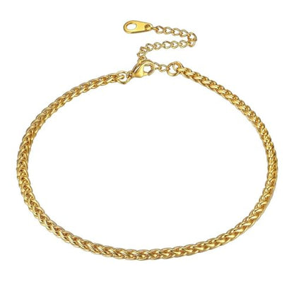 ChainsHouse Ankle Bracelets for Women, Stainless Steel Beaded Chain Ankle Bracelet, Womens Heart Anklets for Summer Beach Jewelry Gifts - color: N: wheat-3mm-gold