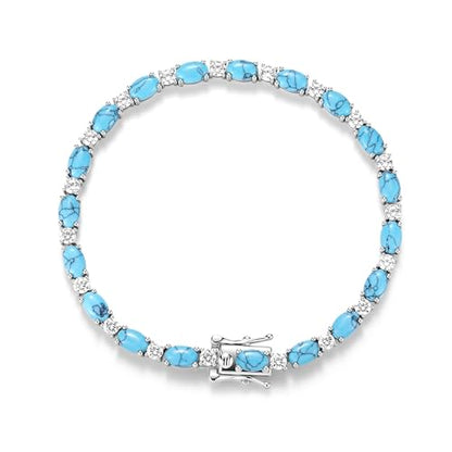 FANCIME Glamour Radiance Sterling Silver Birthstone Tennis Bracelets 7" | Charm Fine Jewelry Birthday Gifts for Women - color: Turquoise-2