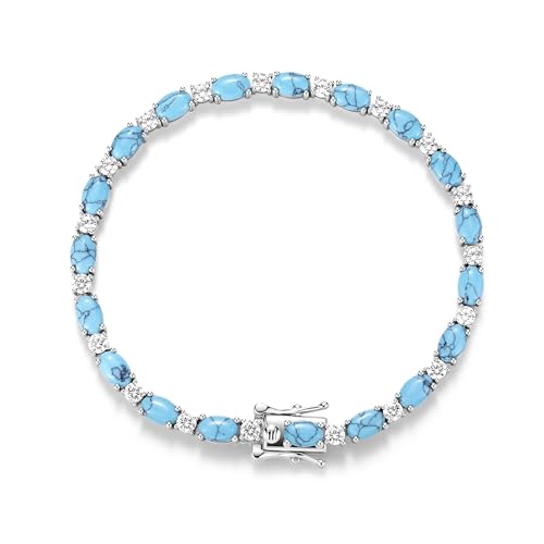 FANCIME Glamour Radiance Sterling Silver Birthstone Tennis Bracelets 7" | Charm Fine Jewelry Birthday Gifts for Women - color: Turquoise-2