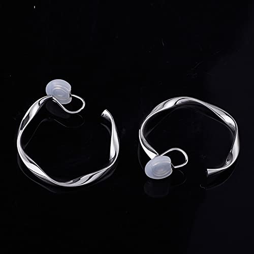 Clip On Hoop Earrings for Women Not Pierced Gold Silver Large Chnky Square Twisted Comfortable Coil Hoop Clip On Earrings - color: Twisted Hoop Silver