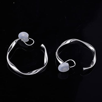 Clip On Hoop Earrings for Women Not Pierced Gold Silver Large Chnky Square Twisted Comfortable Coil Hoop Clip On Earrings - color: Twisted Hoop Silver
