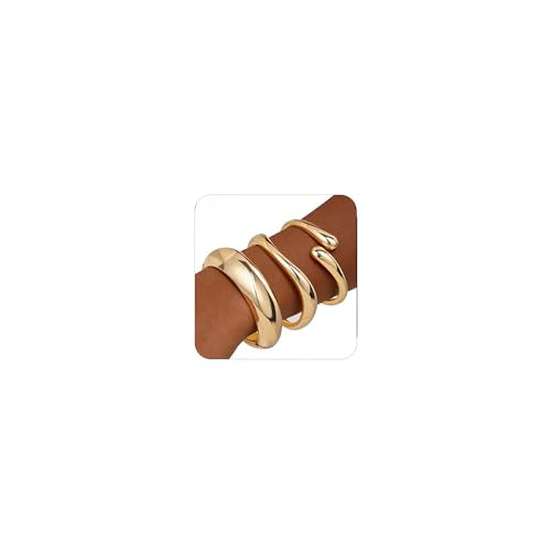 Chunky Gold Bangles Bracelets for Women, 14k Gold Plated Hinged Big Stackable Bangles Set, Trendy Wide Statement Cuff Bracelets Stack Fashion Jewelry Gifts - color: Gold-3pcs-Styles-2