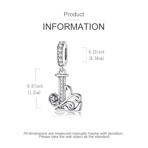LNQOBU Complete A~Z Alphabet Charm Letter Beads, Solid 925 Sterling Silver with Cubic Stones Rose Alphabet Charm fits Pandora Bracelets Necklace Women Jewelry - color: CYT-L