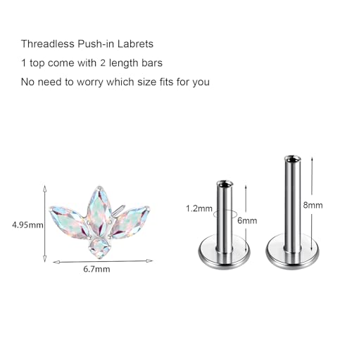G23 Titanium Flat Back Earrings Studs 20g 18g 16g F136 Titanium Labrets Press Fit Threadless Push In Dainty Cartilage Helix Conch Lobe Lip Tragus Piercing Jewelry Push Back - style: 3 stud-AB