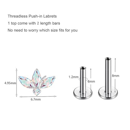 G23 Titanium Flat Back Earrings Studs 20g 18g 16g F136 Titanium Labrets Press Fit Threadless Push In Dainty Cartilage Helix Conch Lobe Lip Tragus Piercing Jewelry Push Back - style: 3 stud-AB