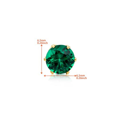 Orovi Round 14K Gold Earrings for Women in Solid 14K White Gold 585/14K Yellow Gold 585 with Ruby/Sapphire/Zirconia/Emerald Gemstones, Stud Earrings For Women,Women's Jewelry Delivered in Jewelry Box - color: 14K Yellow Gold/ Emerald