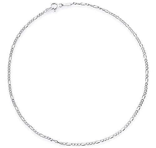 Savlano 925 Sterling Silver Solid Italian Figaro, Rope,Herringbone, Curb, Ball Bead, Snake, Mariner Chain Anklet for Women, Comes in 0.8mm - 5mm With Gift Box - style: Figaro 1.5mm