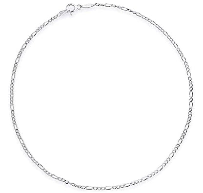 Savlano 925 Sterling Silver Solid Italian Figaro, Rope,Herringbone, Curb, Ball Bead, Snake, Mariner Chain Anklet for Women, Comes in 0.8mm - 5mm With Gift Box - style: Figaro 1.5mm