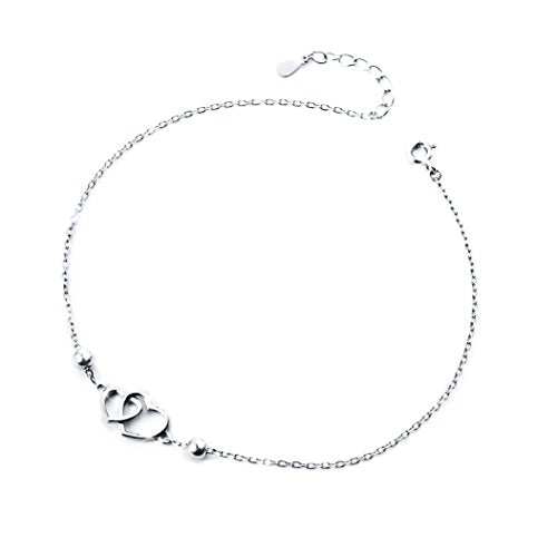 Anklet for Women 925 Sterling Silver Foot Adjustable Ankle Bracelet Jewelry - style: Double Heart