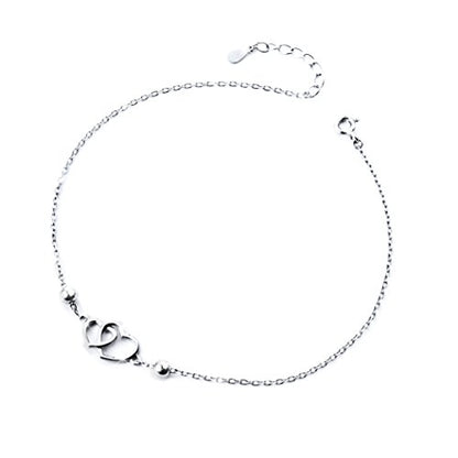 Anklet for Women 925 Sterling Silver Foot Adjustable Ankle Bracelet Jewelry - style: Double Heart