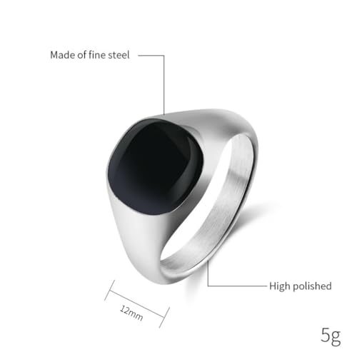 PAMTIER Stainless Steel Square Gemstone Inlaid Signet Rings for Women Men Classic Simple Band Minimalist Jewelry Gift - color: Gold