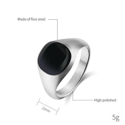 PAMTIER Stainless Steel Square Gemstone Inlaid Signet Rings for Women Men Classic Simple Band Minimalist Jewelry Gift - color: Gold