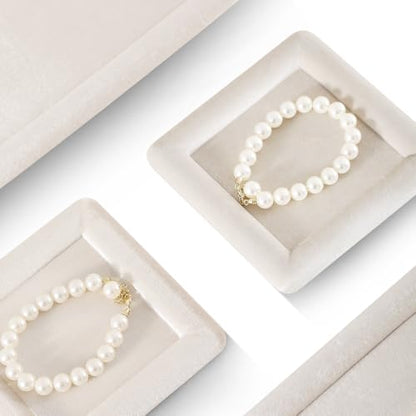 Velvet Jewelry Display Tray for Ring Earrings Necklace Bracelet Flat Tray - color: Beige, size: 5.12 × 5.12 in