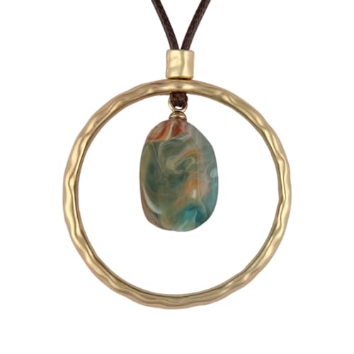 Jeilwiy Chunky Necklaces for Women Leather Cord Necklace with Pendant Boho Long Sweater Necklace Vintage Jewelry - style: Gold Circle & Stone Necklace