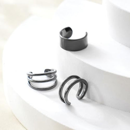 CHIC & ARTSY 925 Sterling Silver Ear Cuffs for Women, Non Piercing Clip On Cartilage Cuffs, Adjustable Fake Conch & Helix Earrings, Gold Plated & Oxidized Various Styles - color: ear cuff #8