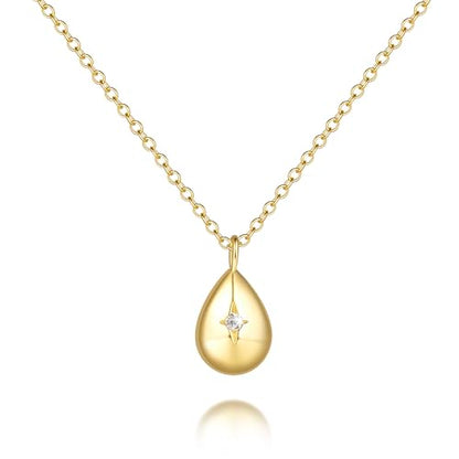 FENIMI Gold Necklace Pendant 14K Gold Necklace for Women Tear Pendant Necklace Effortless Charm and Refined Beauty Charm Drop Pendants Necklaces for Women Trendy 17.5in