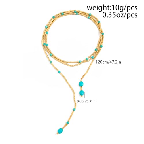 Lariat Long Beaded Necklaces for Women Trendy Y-Shaped Pendant Necklace with Turquoise Baroque Pearl Drops Layered Bohemian Beaded Necklace Fashion Statement Jewelry Gifts - color: Gold3