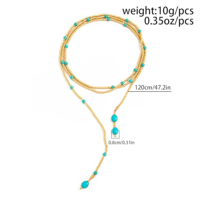 Lariat Long Beaded Necklaces for Women Trendy Y-Shaped Pendant Necklace with Turquoise Baroque Pearl Drops Layered Bohemian Beaded Necklace Fashion Statement Jewelry Gifts - color: Gold3