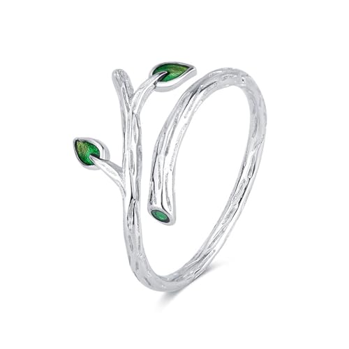 Adjustable Leaf Stackable Rings for Women Cubic Zirconia Stones Blue Leaves Purple Flower Open Band Stacking Finger Sliver Rings Fashion Plant Floral Aesthetic CZ Jewelry - color: enamel leaf