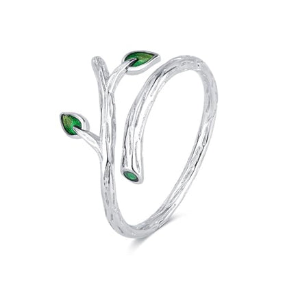 Adjustable Leaf Stackable Rings for Women Cubic Zirconia Stones Blue Leaves Purple Flower Open Band Stacking Finger Sliver Rings Fashion Plant Floral Aesthetic CZ Jewelry - color: enamel leaf