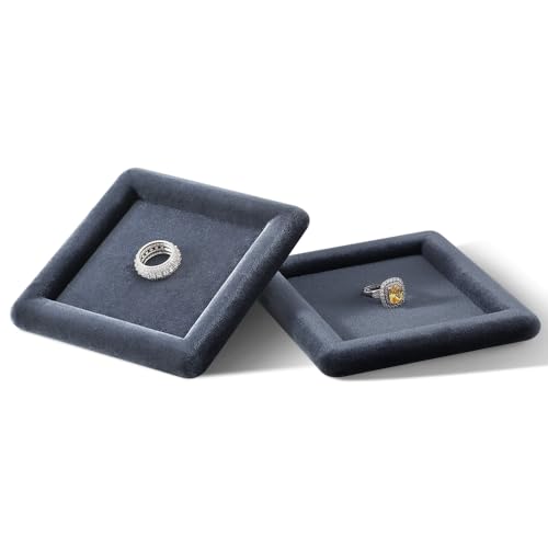 Velvet Jewelry Display Tray for Ring Earrings Necklace Bracelet Flat Tray - color: Gray, size: 5.12 × 5.12 in