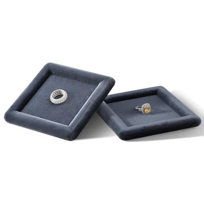 Velvet Jewelry Display Tray for Ring Earrings Necklace Bracelet Flat Tray - color: Gray, size: 5.12 × 5.12 in