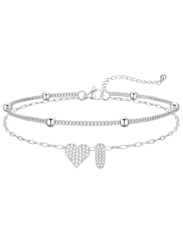 FaithHeart Initial Ankle Bracelets for Women Waterproof, Silver/Black/14k Gold Plated CZ Heart Initial Anklets Non Tarnish Stainless Steel Anklets for Women - color: Silver, size: I