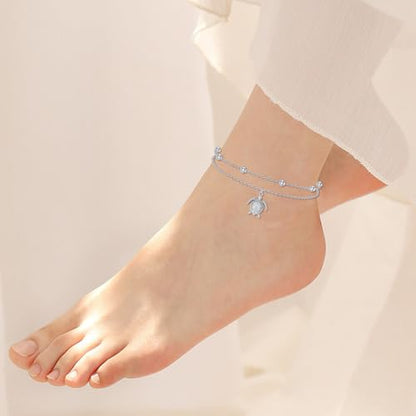 Diamond Turtle Anklet for Women 925 Sterling Silver Turtle Layered Anklets with Lab Grown Diamonds Jewelry Gifts