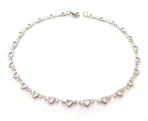 Silver Heart Anklet 10-inch for Women 304 Stainless Steel Chain Swim-Friendly Tarnish Resistant Dainty Versatile Ankle Bracelet Jewelry Gift Boxed