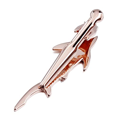 HAWSON 2 inch/ 2.2 inch Tie Clip for Men, Novelty Tie Bar Clip for Men and Boys, Interesting Tie Clip for Party - color: Brush Rose Gold Shark