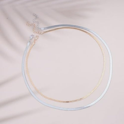 Gold Choker Necklace Dainty Cuban Link Necklace Simple Flat Snake Chain Necklace Layered Herringbone Necklace Hip Hop Jewelry for Women - style: Style-4