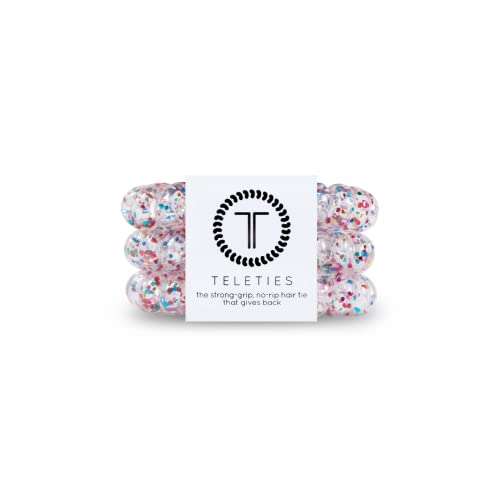 TELETIES - Spiral Hair Coils - Ponytail Holder Hair Ties for Women - Phone Cord Hair Ties - Strong Grip, No Rip, Water Resistant, No Crease Hair Tie Coils - 3 pack (Large, Party People) - color: Party People