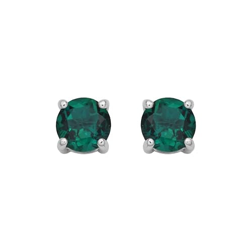 Amazon Essentials Sterling Silver Round Birthstone Stud Earrings - color: Created Emerald, May