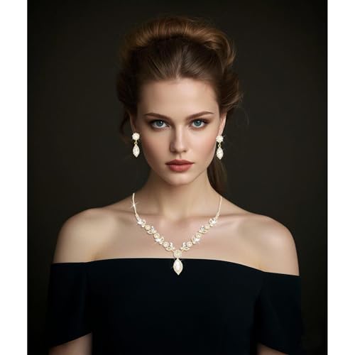 Bridal Jewelry Set for Wedding Prom Jewelry Set for Women Sparkly Rhinestone Necklace Earrings Bracelet Sets for Bride Bridesmaid Quinceanera Costume Accessories - style: E