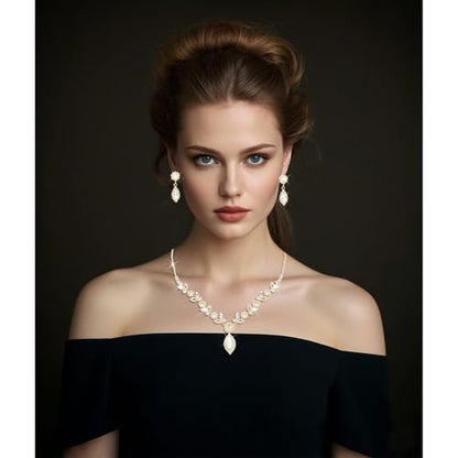 Bridal Jewelry Set for Wedding Prom Jewelry Set for Women Sparkly Rhinestone Necklace Earrings Bracelet Sets for Bride Bridesmaid Quinceanera Costume Accessories - style: E