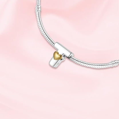 A~Z Alphabet Charm Letter Beads 925 Sterling Silver with Heart-shaped 5A Cubic Zircon Stones fits Pandora European Bracelets Necklace Jewelry Gift for Women - style: T Letter Charms